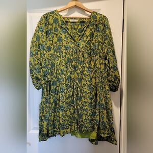 XL Natural Life Hippie Boho Green and Blue Floral Dress